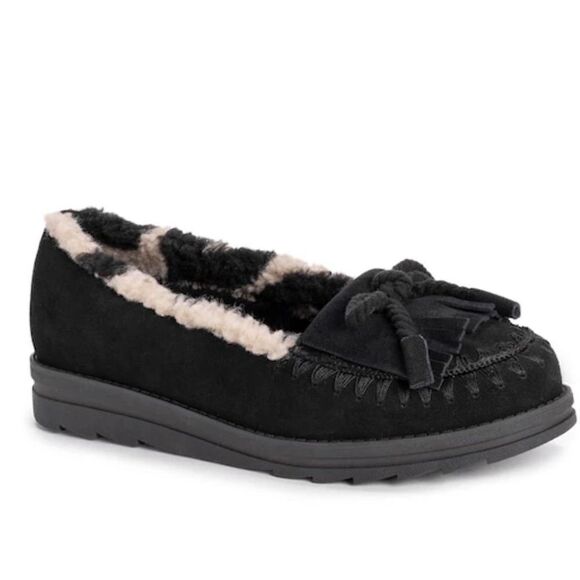 MUK LUKS Ziggy Santa Monica Moccasin Slipper Black Size 6 NWT - Picture 1 of 7